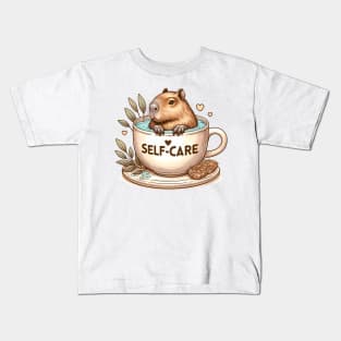 Self-care Capybara Bathing in Coffee/Tea Cup Kids T-Shirt